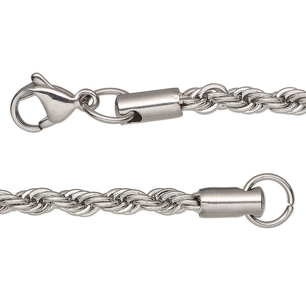 Chain, stainless steel, 3.9mm French rope, 18 inches with lobster claw clasp. Sold individually. image number 0