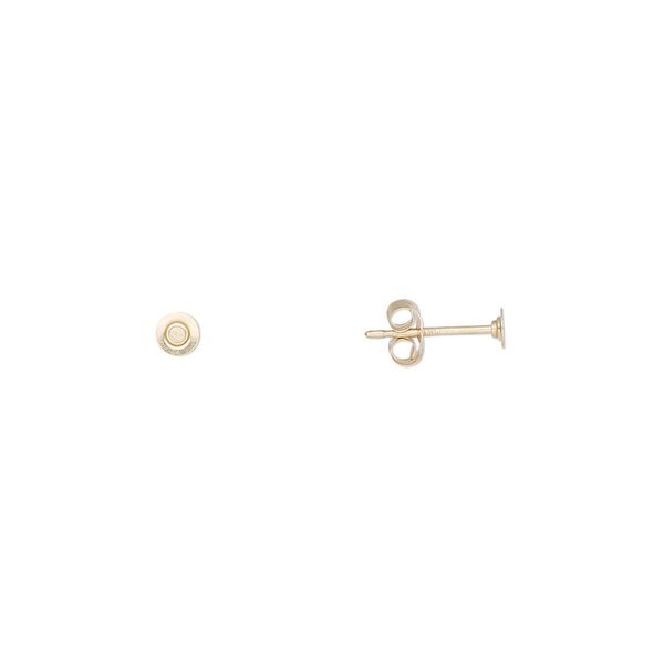 Earstud 1pkg2 14Kt gold, 3mm flat pad / 4mm round setting / earnuts, 1 pair image number 0