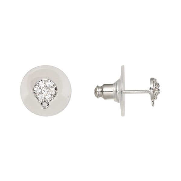 Earstud 1pkg2 cubic zirconia, 5.5mm round / closed loop / comfort clutch, silver-finished brass / plastic clear 1 pair image number 0