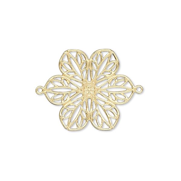 Link, gold-finished brass, 26x20mm filigree flower. Sold per pkg of 10. image number 0
