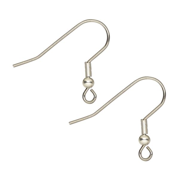 Ear wire fishhook 1pkg1000, 20mm / 3mm ball / 4mm coil / open loop, 21 gauge silver-finished stainless steel 500 pair image number 0