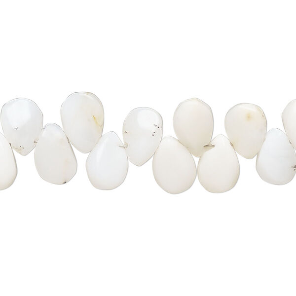 Bead, white opal (natural), 8x6mm-9x7mm hand-cut puffed top-drilled teardrop, C grade, Mohs hardness 5 to 6-1/2. Sold per 8-inch strand, approximately 45 beads. image number 0