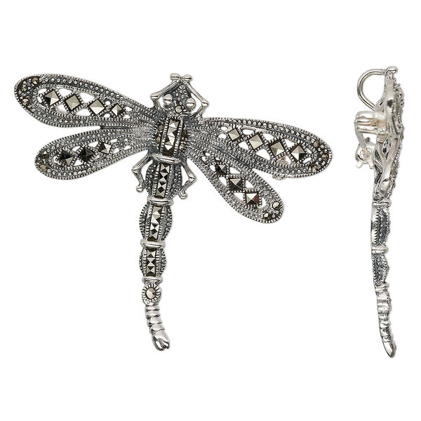 Marcasite / sterling silver 1pkg1, dragonfly pendant natural 55x50mm image number 0