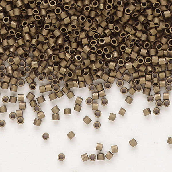 Seed bead, Delica®, glass, pkg/7.5g, #15 round, opaque matte metallic dark bronze (DBS-0322). image number 0