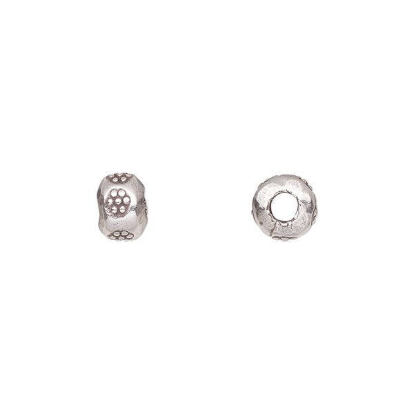 Bead, Hill Tribes, antiqued sterling silver, 7x5mm rondelle with flower design. Sold per pkg of 10. image number 0