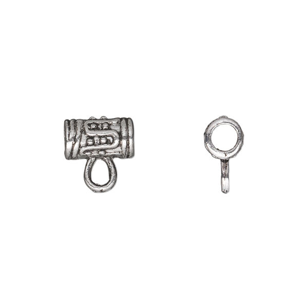 Bead, antique silver-plated "pewter" (zinc-based alloy), 10x6mm tube with loop. Sold per pkg of 20. image number 0