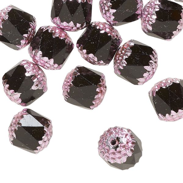 Czech pressed glass 1pkg40, cathedral bead opaque jet / metallic pink 10mm image number 0