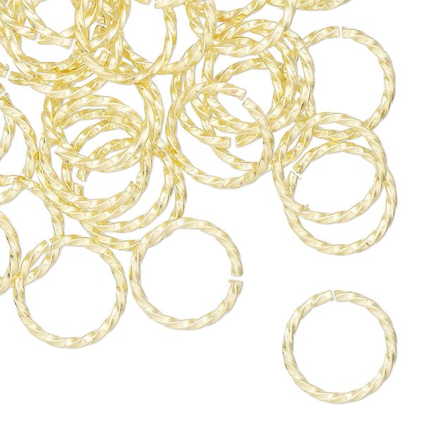 Jump ring, brass, 12mm hand-cut twisted round, 9.7mm inside diameter, 16 gauge. Sold per pkg of 50. image number 0