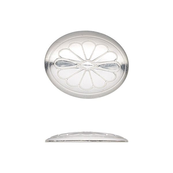 Component, sterling silver, 21.5x17mm single-sided oval Concho with flower design. Sold individually. image number 0
