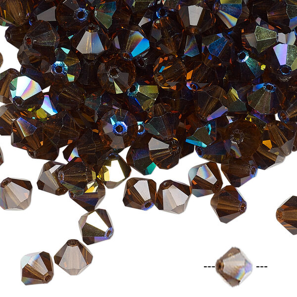 Bead 288pk smoked topaz AB, Preciosa Czech crystal 6mm bicone image number 0