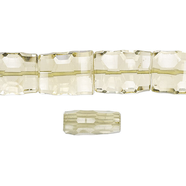 Bead, lemon quartz (heated), 12x10mm-16x10mm hand-cut concave faceted rectangle, B grade, Mohs hardness 7. Sold per 8-inch strand, approximately 15 beads. image number 0