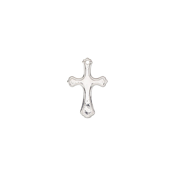Drop, sterling silver, 15x10mm single-sided cross. Sold individually. image number 0