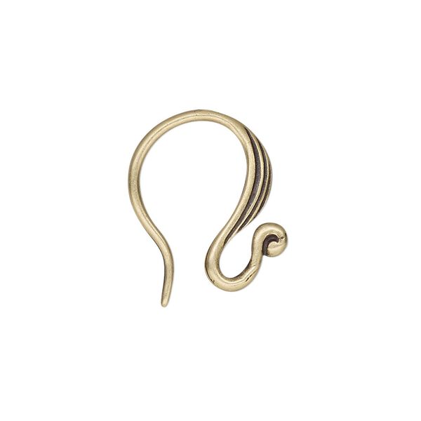 Ear wire French hook JBB Findings 1pkg2, 18mm / lines, 16 gauge antiqued brass 1 pair image number 0