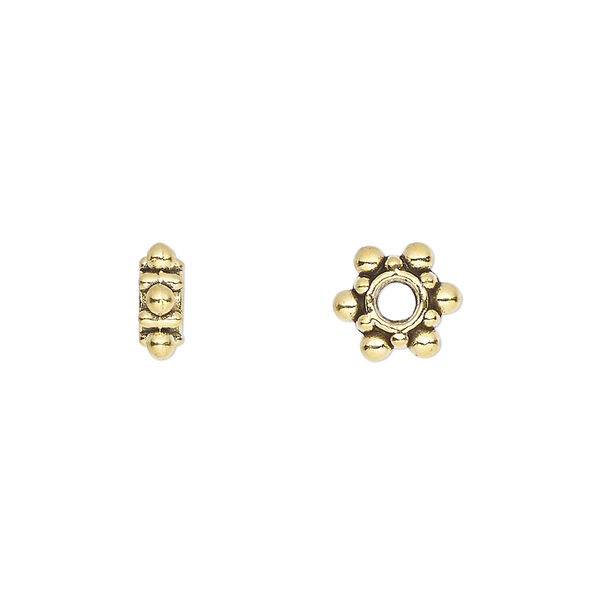 Bead, antique gold-finished "pewter" (zinc-based alloy), 8.5x3.5 beaded rondelle. Sold per pkg of 20. image number 0