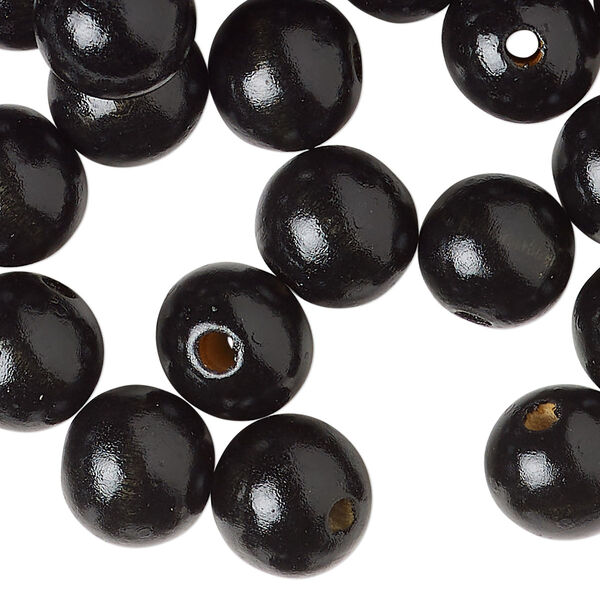 Bead, wood (dyed/waxed), black, 12mm round. Sold per pkg of 250. image number 0