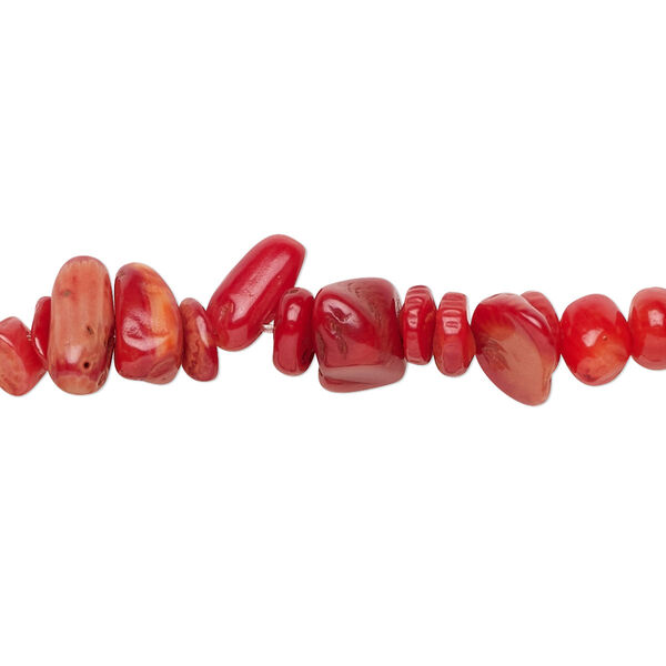Bead 1pk red bamboo coral, dyed, small hand-cut chip 32 inch image number 0