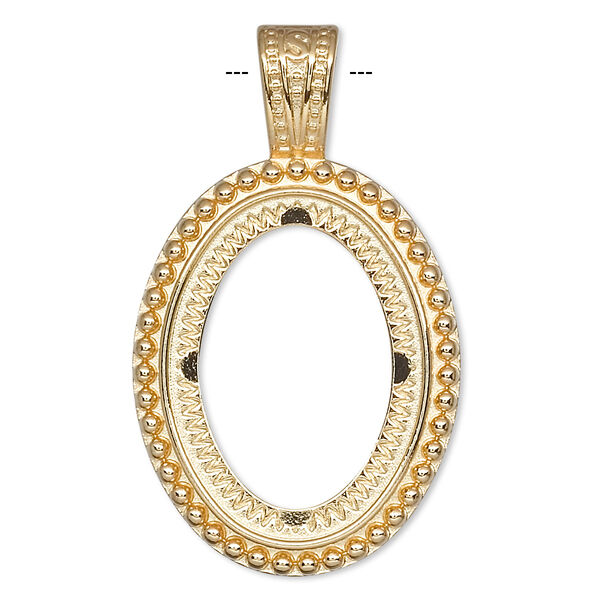 Pendant, gold-plated "pewter" (zinc-based alloy), 49x29.5mm oval with rope design and 30x22mm oval setting. Sold per pkg of 2. image number 0
