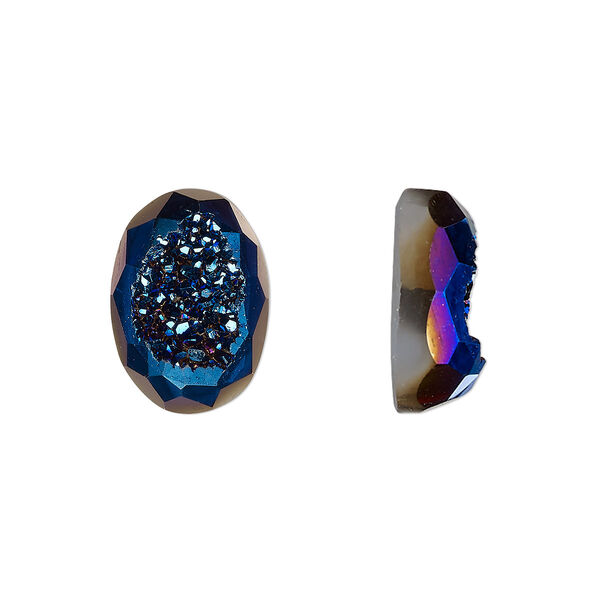 Druzy agate 1pkg1, hand-cut calibrated faceted oval cab 14x10mm image number 0