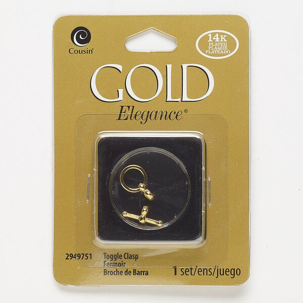 Clasp, toggle, lacquer and gold-plated copper, 9.5mm round. Sold individually. image number 0