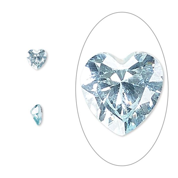 Gem, cubic zirconia, aqua blue, 5mm faceted heart, Mohs hardness 8-1/2. Sold per pkg of 2. image number 0