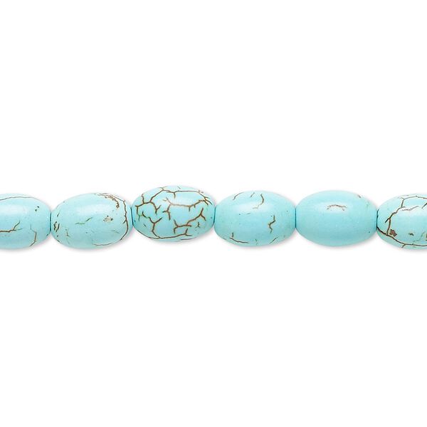Bead, magnesite (dyed / stabilized), blue-green, 8x6mm-9x6mm oval, B- grade, Mohs hardness 3-1/2 to 4. Sold per 15-inch strand. image number 0