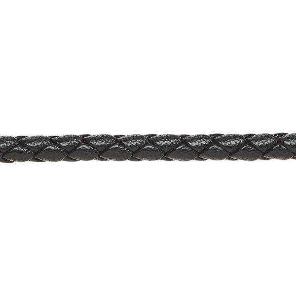 Bolo cord, leatherette, black, 4mm braided round. Sold per 5-yard section. image number 0