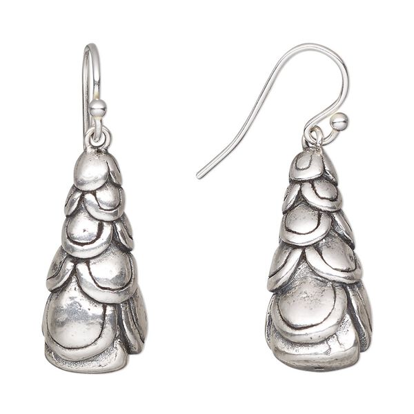 Earring, antiqued sterling silver, electroformed, 35.5mm tree with fishhook ear wire, 19 gauge. Sold per pair. image number 0