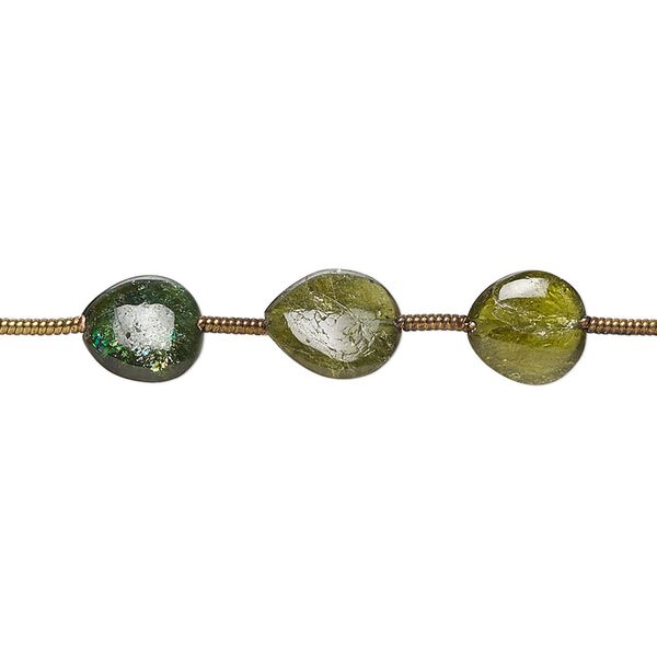Green tourmaline 1pkg15,hand-cut puffed teardrop bead natural 6x7mm-11x10mm image number 0