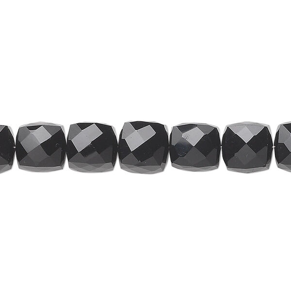 Black onyx 1pkg10, hand-cut faceted cube bead 8mm image number 0