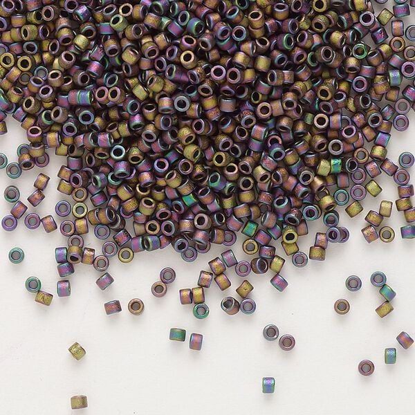 Seed bead, Delica®, glass, pkg/250g, #11 round, opaque matte metallic gold iris taupe (DB-1056). image number 0