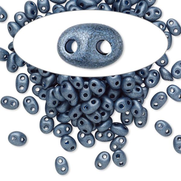 Seed bead, Preciosa Twin™ Czech glass, pkg/10g, 5x2.5mm oval, opaque dark slate terra pearl black, (28936). image number 0