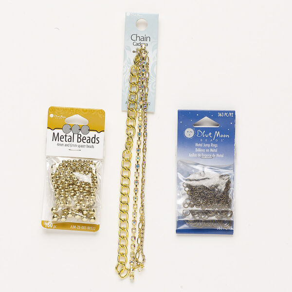 Bead / chain / jump ring mix, multi-finished "pewter" (zinc-based alloy) and steel, 6x3mm-14x12mm mixed shapes, 19 gauge. Sold per pkg of 3. image number 0