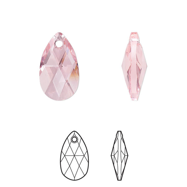 Drop 144pk light rose, Swarovski® 16x9mm pendant pear 6106 image number 0