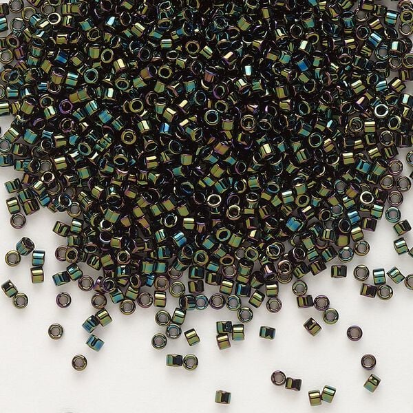 Seed bead, Delica®, glass, pkg/250g, #11 round, opaque metallic iris forest green (DB-0003). image number 0