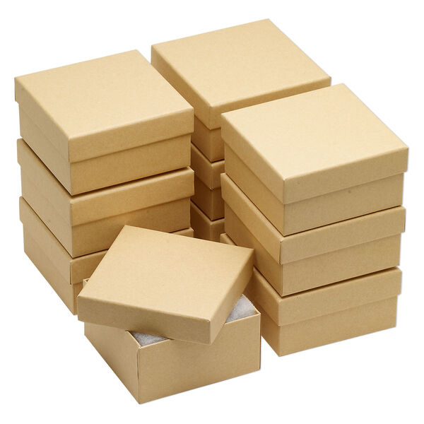 Box, paper and "cotton" filled, kraft, 3-3/4x3-3/4x2 inch square. Sold per pkg of 10. image number 0