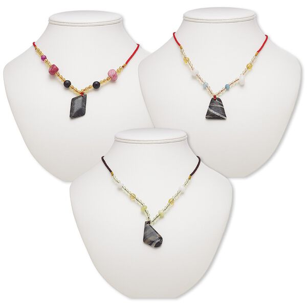 Multi-gemstone / acrylic / glass 1pkg3, freeform pendant necklace mix continuous loop 20 inch 29x20mm-38x27mm image number 0