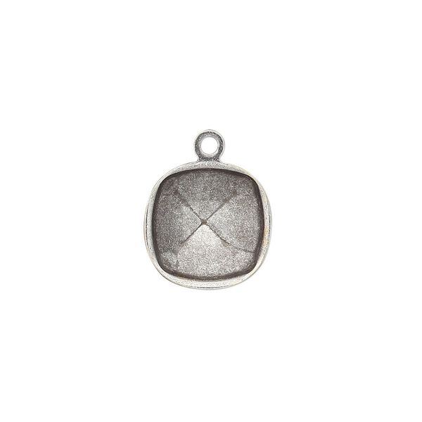 Drop, Almost Instant Jewelry®, antique silver-plated brass, 14mm rounded square with 12mm cushion setting. Sold per pkg of 4. image number 0