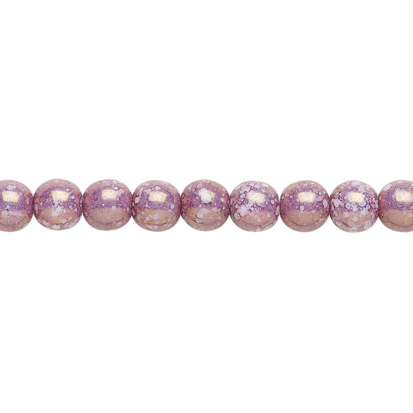 Bead, Czech glass druk, mauve granite, 6mm round. Sold per 15-1/2" to 16" strand. image number 0