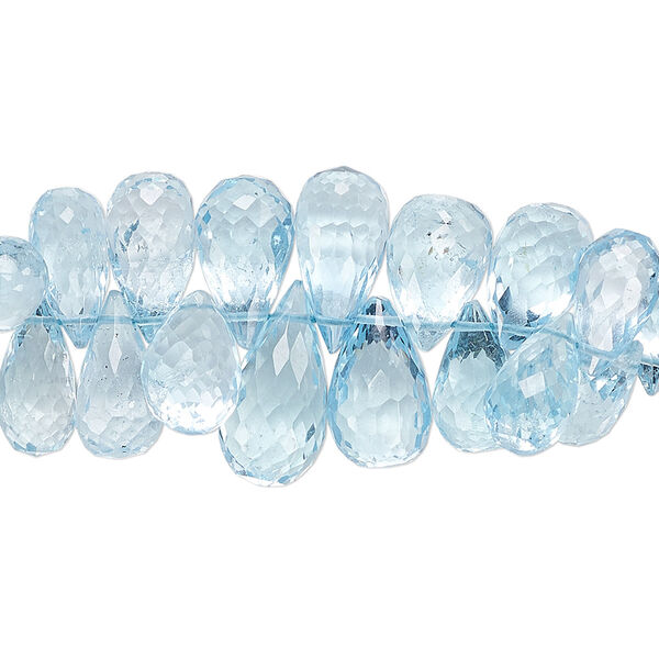 Sky blue topaz 1pkg18, hand-cut top-drilled faceted teardrop bead graduated 9x6mm-13x7mm image number 0