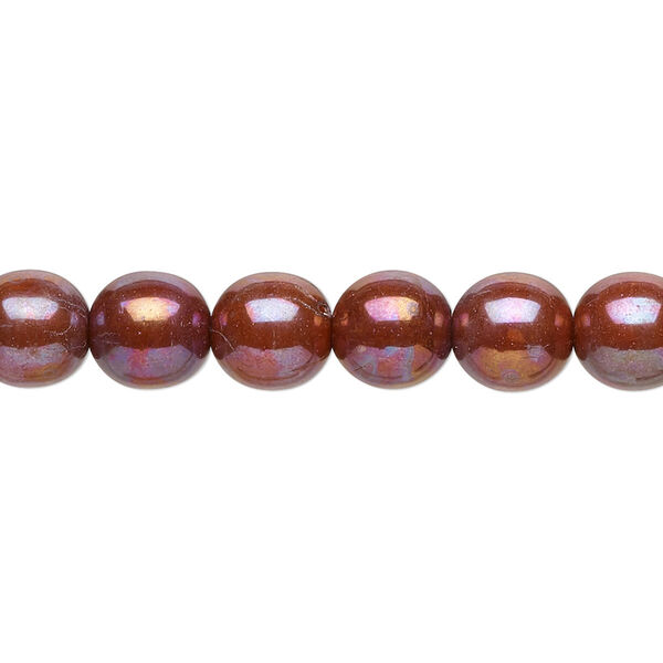 Bead, Czech glass druk, opaque orange nebula, 8mm round. Sold per 15-1/2" to 16" strand. image number 0