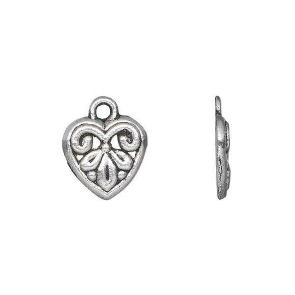 Charm, antique silver-plated "pewter" (zinc-based alloy), 12x12mm single-sided heart. Sold per pkg of 50. image number 0