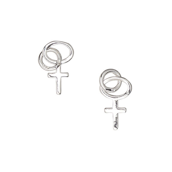 Drop, sterling silver, 5.5x3.5mm cross. Sold per pkg of 2. image number 0
