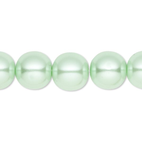 Bead, crystal pearl, light green, 12mm round. Sold per 15-1/2" to 16" strand, approximately 30 beads. image number 0