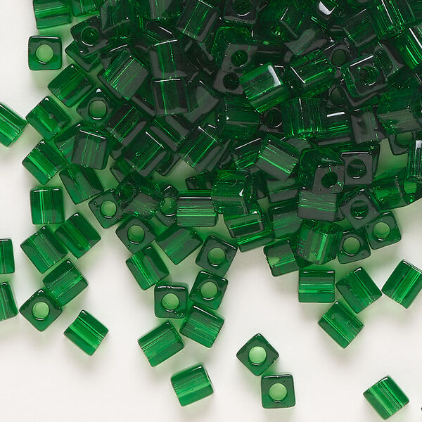 Seed bead, Miyuki, glass, pkg/250g, 3.5-3.7mm square, transparent medium green (SB-146). image number 0