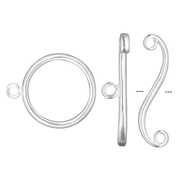Clasp, toggle, sterling silver, 18mm round. Sold individually. image number 0