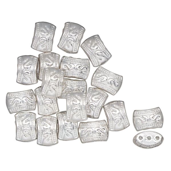 Spacer bar, silver-finished "pewter" (zinc-based alloy), 11x8mm 3-strand rectangle with swirls, fits up to 3mm round beads. Sold per pkg of 20. image number 0