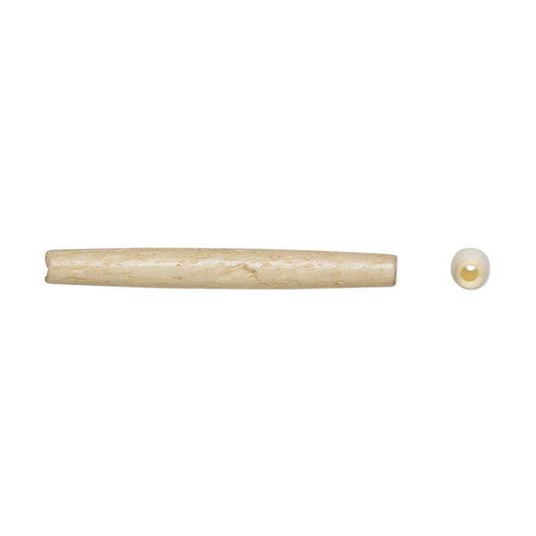 Bead, antiqued domestic water buffalo bone (dyed), white, 37x3mm-39x5mm hand-cut hairpipe, Mohs hardness 2-1/2. Sold per pkg of 12. image number 0