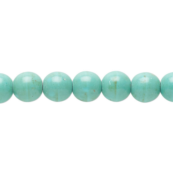 Bead, magnesite (dyed / stabilized), green, 7-8mm round, C grade, Mohs hardness 3-1/2 to 4. Sold per 15-inch strand. image number 0