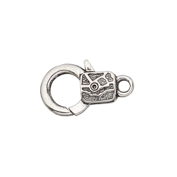 Clasp, lobster claw, antique silver-plated "pewter" (zinc-based alloy), 19.5x13mm with double-sided abstract design. Sold per pkg of 8. image number 0