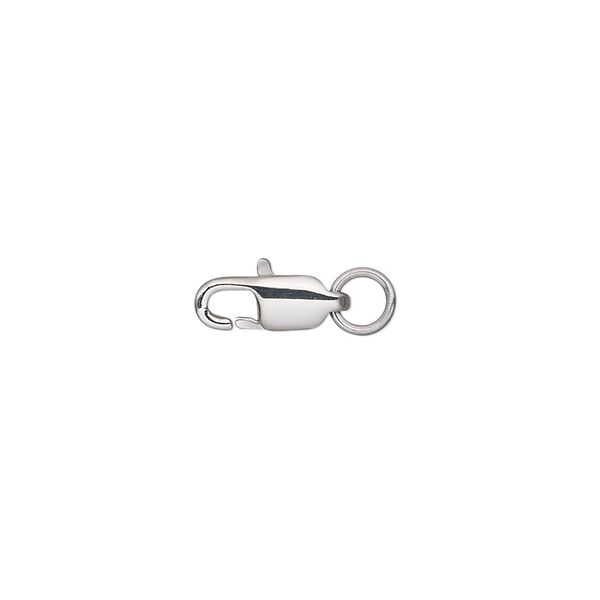 Clasp, lobster claw, stainless steel, 11x6mm rectangular hook with 5mm closed jump ring. Sold per pkg of 2. image number 0